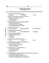 Sarah, Plain and Tall — Comprehension Test C Printable ...