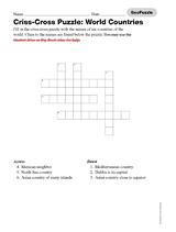 Criss-Cross Puzzle: World Countries Printable (3rd - 8th Grade) - TeacherVision.com