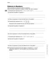 Patterns in Numbers: Beginning Algebra Concepts Gr .6 Printable 6th Grade TeacherVision.com Patterns in Numbers: Beginning Algebra Concepts Gr .6 Printable 6th Grade TeacherVision.com