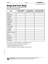 drugs and your body vocabulary printable 6th grade teachervisioncom