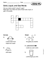 science and language arts solid liquid and gas words printable 1st