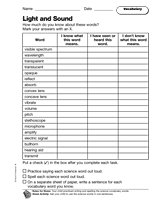 light and sound vocabulary printable 4th grade teachervisioncom