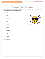 Summer Word Scramble | Spelling Printable (Grades 2-5) - TeacherVision.com