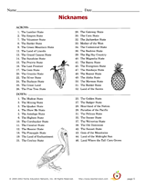 State Nicknames Printable (5th - 8th Grade) - TeacherVision.com