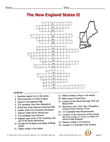 The New England States Crossword Puzzle II Printable (3rd 8th Grade