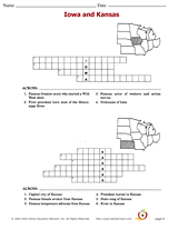 Iowa and Kansas Crossword Puzzles Printable (3rd 8th Grade