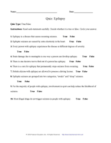 epilepsy quiz printable teachervision worksheet false grade true