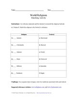 World Religion Matching Activity - Religion Printable (4th-6th Grade