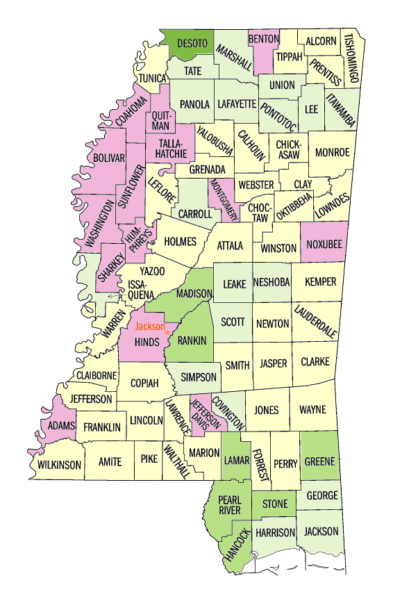 Mississippi: Population, percent change, 1990 to 2000
