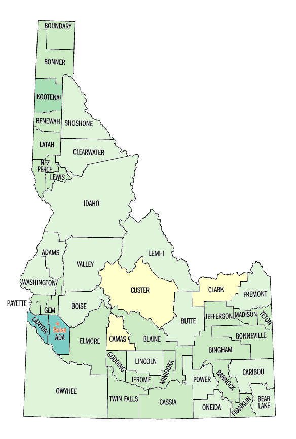 Idaho: Persons per square mile, 2000