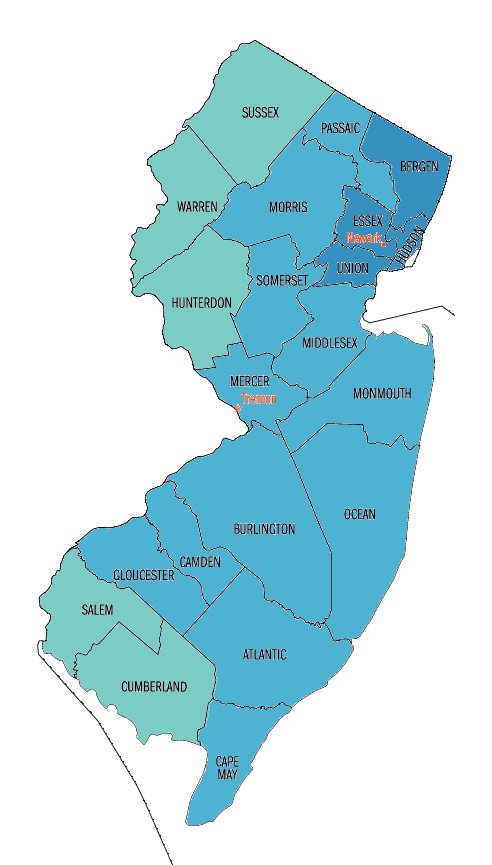 New Jersey: Persons per square mile, 2000