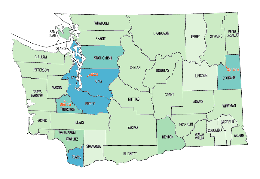 Washington: Persons per square mile, 2000