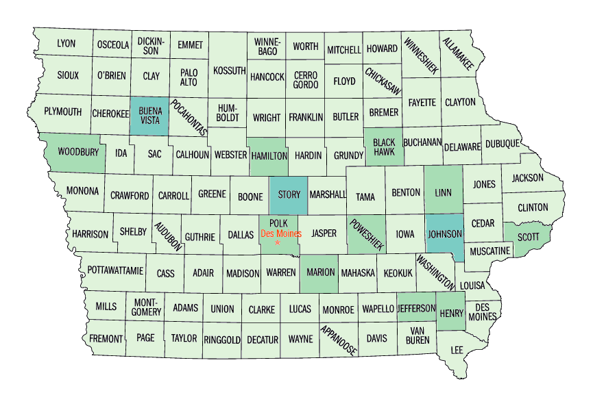 Iowa: Asian persons, percent, 2000