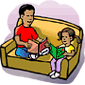 Kids reading on a sofa